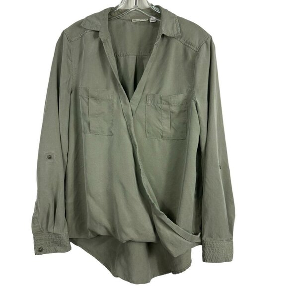 Anthropologie Holding Horses Chambray Surplice Hunter Green Top Size 2P - Picture 5 of 15